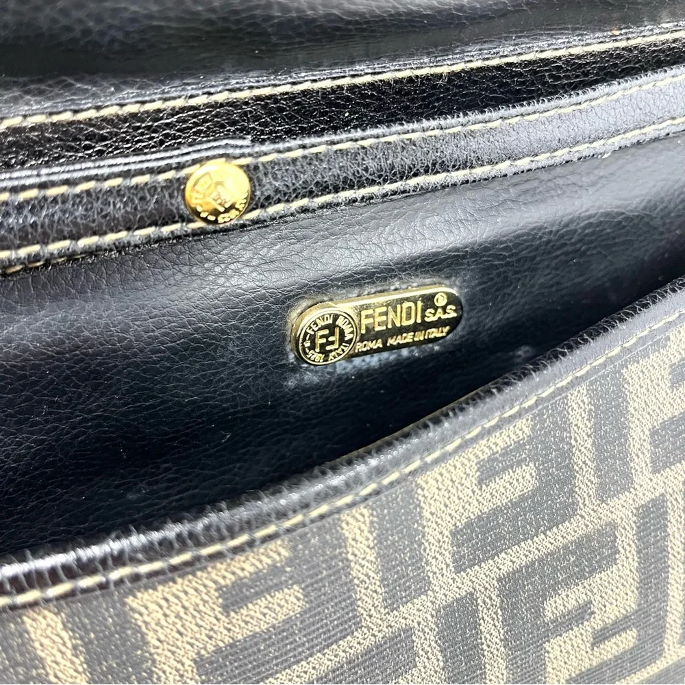 Vintage Fendi Brown Zucca FF Logo Monogram Canvas Shoulder Crossbody Clutch Bag